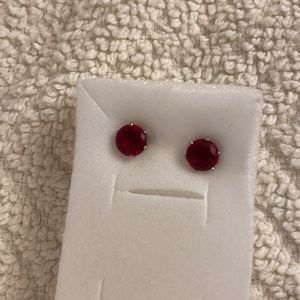 Red Cubic Zirconia Classic Stud Earrings Stainless Steel Backing Gift-worthy